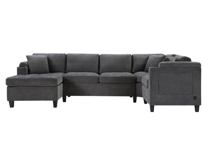 U Shaped Sectional Sofa, Corner Living Room Couch With Built In Cup Holders, Storage, USB Ports