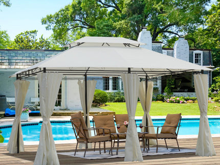 Outdoor Patio Gazebo Tent With Ventilated Double Roof And Sidewall