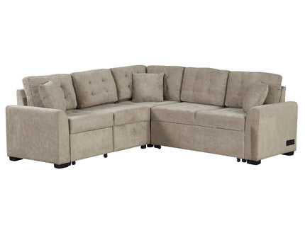 L-Shape Sofa Bed Pull-Out Sleeper Sofa With Wheels, USB Ports, Power Sockets For Living Room
