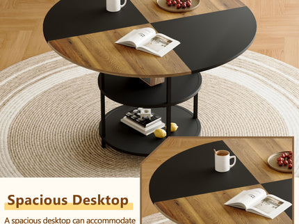 Diameter - Modern Splicing Circular Dining Table Double Layer Storage - Wood / Black