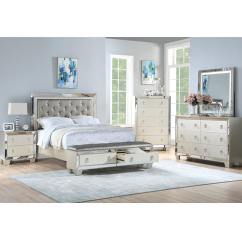 Nightstand With 2 Drawers And Mirror Accent - Silver