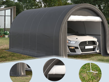 Outsunny - 10' x 16' Carport, Heavy Duty Portable Garage Storage Tent With Large Zippered Door, Anti-Uv Pe Canopy Cover For Car, Truck, Boat, Motorcycle, Bike, Garden Tools, Outdoor Work