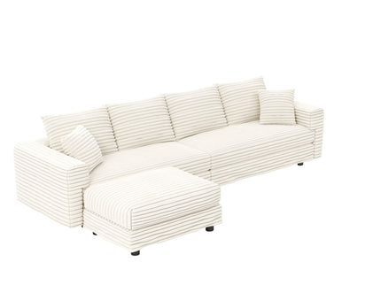 4 Seat Sofa With Soft Pillows And Movable Ottoman