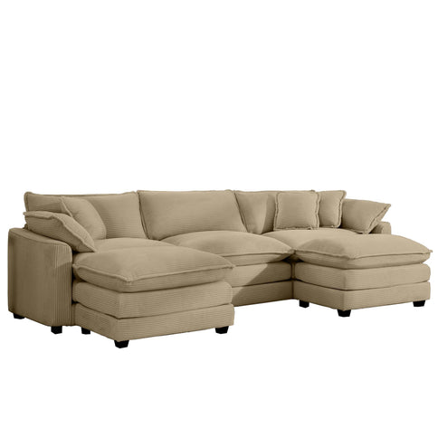 Oversized Modular Cushion Sofa With Ottoman, Low Back, Deep Seating Sofa Set