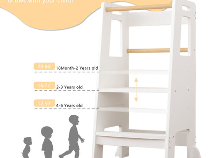Standing Tower, Child Kitchen Step Stool Toddler, Montessori Stool Adjustable Height - White