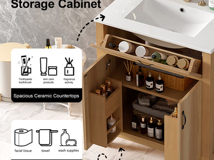 Bathroom Vanity With Flip Drawer, 2 Soft Close Doors, Adjustable Shelf And Ceramic Sink