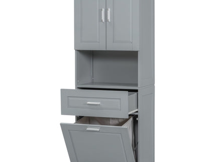 Tall Bathroom Cabinet With Tilt-Out Laundry Basket And Upper Storage