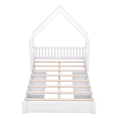 House Style Platform Bed With Guardrail And 2 Drawers