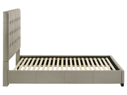 Queen Panel Platform Bed With Grid Tufted Headboard - Tan