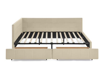 Mid-Century Storage Upholstered Tufted Bed Frame With Backrest And Armrests