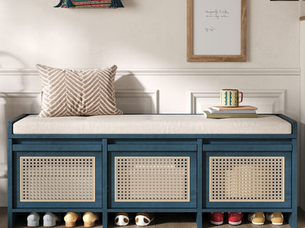 Entryway Shoe Bench With Drawers & Button Tufted Cushion