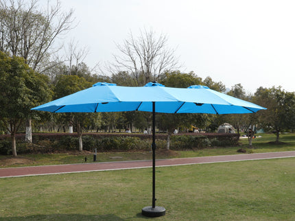 Double- Sided Outdoor Market Umbrella With Lights And Base
