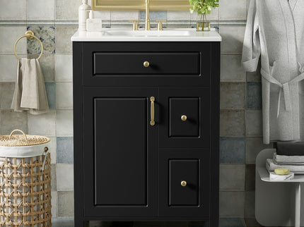 Elegant Bathroom Vanity With Ceramic Sink, Soft Close Doors And Drawers, Double Storage Racks