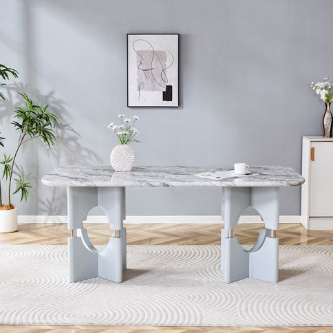 Modern Dining Table With Sleek Hollow-Out Frame And Accents