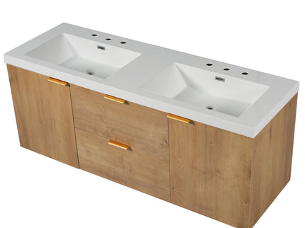 Double Sink Bathroom Vanity Soft Close Doors, Divided Drawers, Wall Mounted - Wood