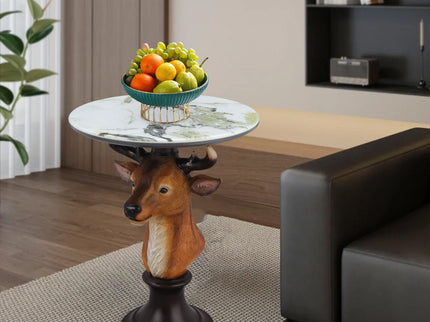 Deer Head Accent Table, Animal Statue For Living Room - Brown