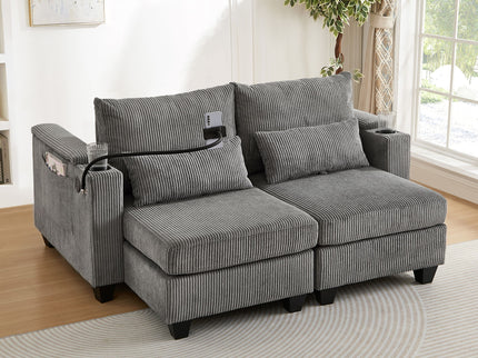Convertible Chaise Lounge Sofa Chair With USB Ports, Cup Holders, Phone Holder And Storage