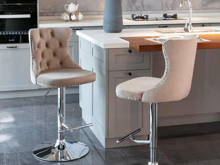 Swivel Barstools Adjusatble Seat Height From 25-33", Modern Upholstered Base Bar Stools With Backs Comfortable Tufted For Home Pub And Kitchen Island (Set of 2)
