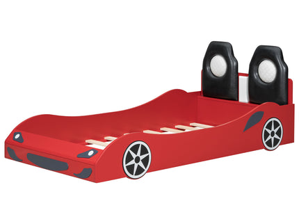 Race Car Shaped Platform Bed With LED And Upholstered Backrest In