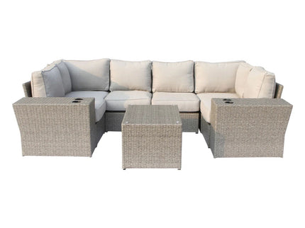 Outdoor Wicker Sectional With Weather Resistant Cushions And Table