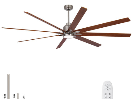 Oversized Large Ceiling Fan With Dimmable LED Light, 8 Blades, Remote Control