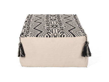 Kiki - Rectangular Pouf Ottoman Floor Cushion Natural - Black