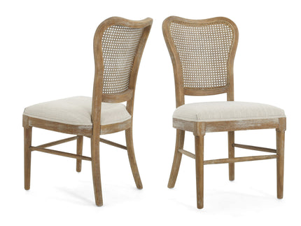 Classic Retro Dining Chair (Set of 2) With Rattan Backrest - Dark Brown / Beige