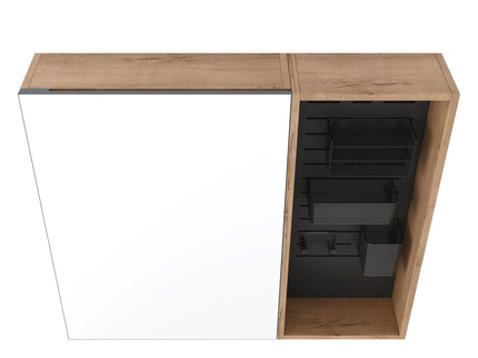 Wall Mounted Bathroom Mirror Cabinet & Adjustable Shelves - Imitative Oak