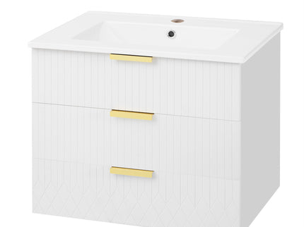 Wall Mounted Floating Cabinet With Double Drawer, Rectangular Sink