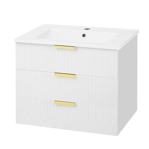 Wall Mounted Floating Cabinet With Side Cabinet Combo, Rectangular Ceramic Sink Vanity