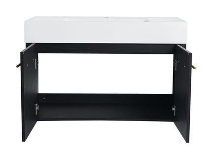 Modern Wall Mounted Bathroom Vanity With Thick Edge Resin Sink And Storage Rack