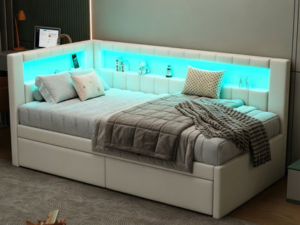 Upholstered Platform Bed With USB Ports And LED Belt