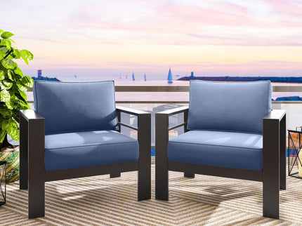 Modern All-Weather Patio Armchairs With Thick Cushions (Set of 2)