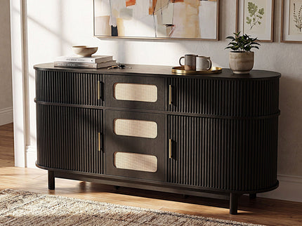 Fluted Sideboard Buffet Cabinet With Sliding Doors And Adjustable Shelves