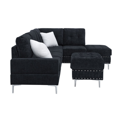 L-Shaped Sectional Sofa With Chaise And Storage Ottoman, Includes 2 Pillows