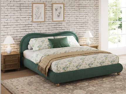 Upholstered Platform Bed Frame With Curved Headboard