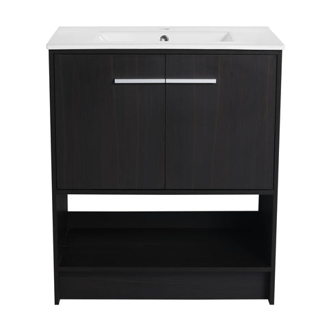 Modern Bathroom Vanity With Ceramic Sink, Freestanding Cabinet, Soft Closing Doors