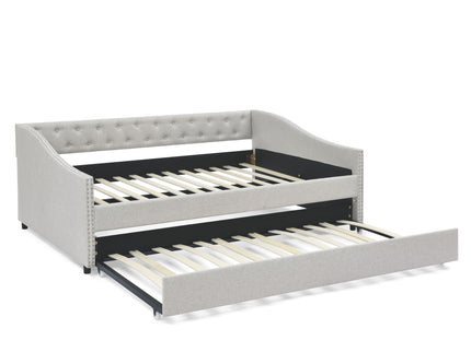 Upholstered Tufted Daybed With Drawers, Waved Arms