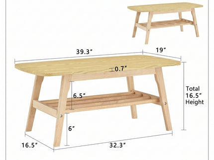 Coffee Table With Double Layer Storage For Living Rooms - Wood