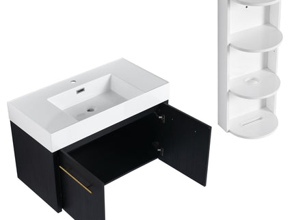 Modern Wall Mounted Bathroom Vanity With Thick Edge Resin Sink And Storage Rack