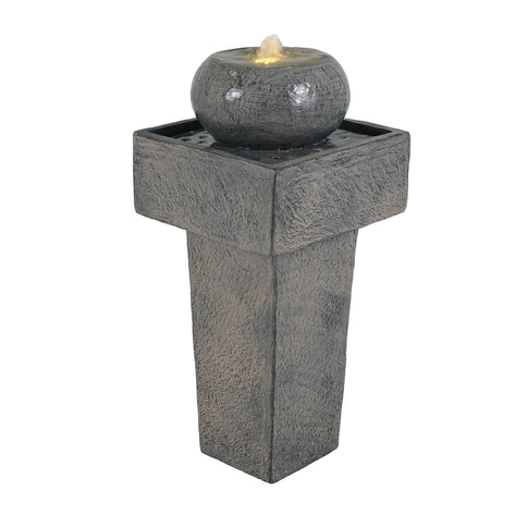Minimalist Column Fountain With LED Lighting, Outdoor Decor For Patio, Porch And Garden - Gray