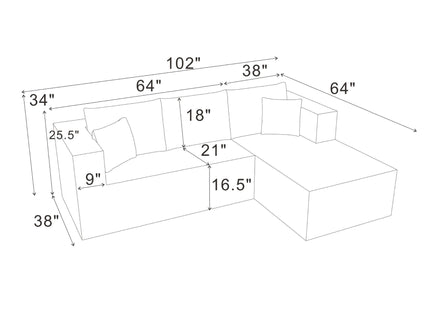 L - Shape Full Compressed Upholstered Sectional