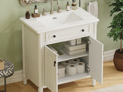 Vintage Bathroom Vanity With Sink, Rustic Cabinet With Soft Close Doors