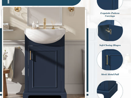 20" Bathroom Vanity With Bulged Sink, Freestanding Single Vanity Set, Soft Close Door