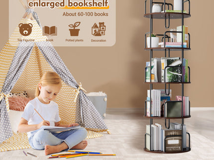 Rotating Bookshelf Tower 5 Tier Spinning 360 Degree Revolving Storage Shelf