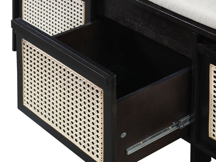 Entryway Shoe Bench With Drawers & Button Tufted Cushion
