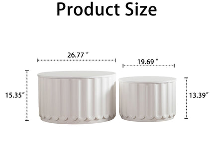 Round Storage Table Set With Lift Off Lid, Nesting Design, Elegant Curved Edge Shape For Living Room - Cream White
