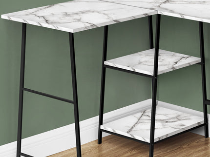 Computer Desk, Home Office, Corner, Storage Shelves, L Shape, Work, Laptop, Marble Look Laminate, Contemporary, Modern