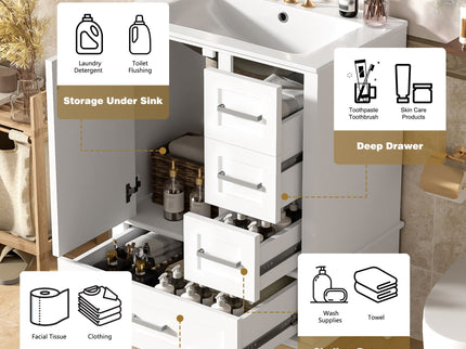 Bathroom Vanity, Modern Bathroom Cabinet With Sink Combo Set, Bathroom Storage Cabinet With A Soft Closing Door And 3 Drawers, Solid Wood Frame