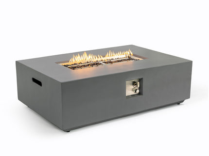 Volon - Rectangular Fire Pit Table, Propane Powered, 50,000 BTU - Light Gray